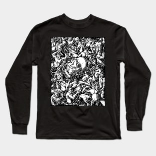 The Giant Head of Philosopher Michel Foucault amidst a scene of Whipping and Flagellation Long Sleeve T-Shirt